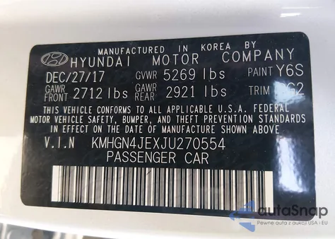 2018 Genesis G80 3.8 z USA, uszkodzony, nr VIN KMHGN4JEXJU270554